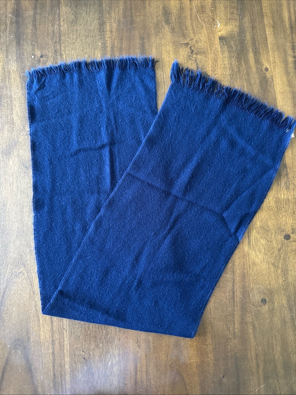 Vintage Italian Navy Scarf Acrylic Knit Fringe Raw Edge Diagonal Knit Stripe